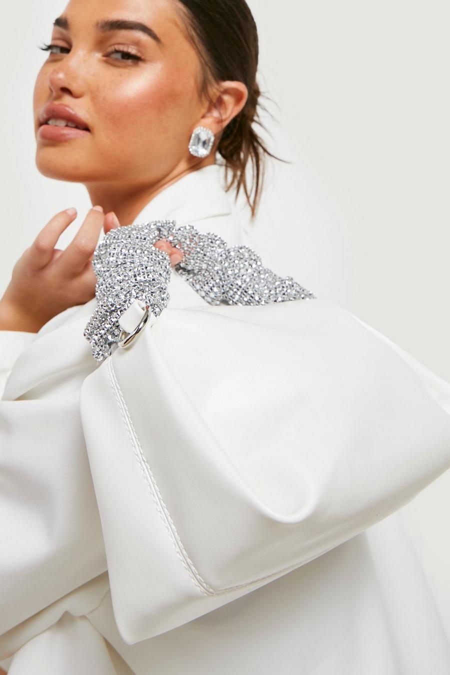White Ruched Sparkle Handle Grab Bag
