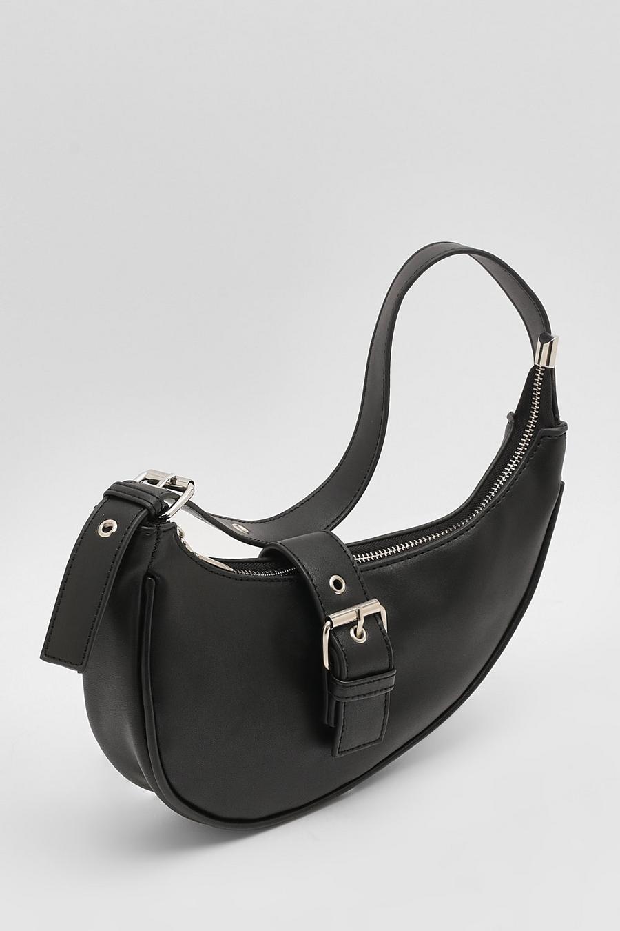 Black Angular Oversized Buckle Sholder Bag