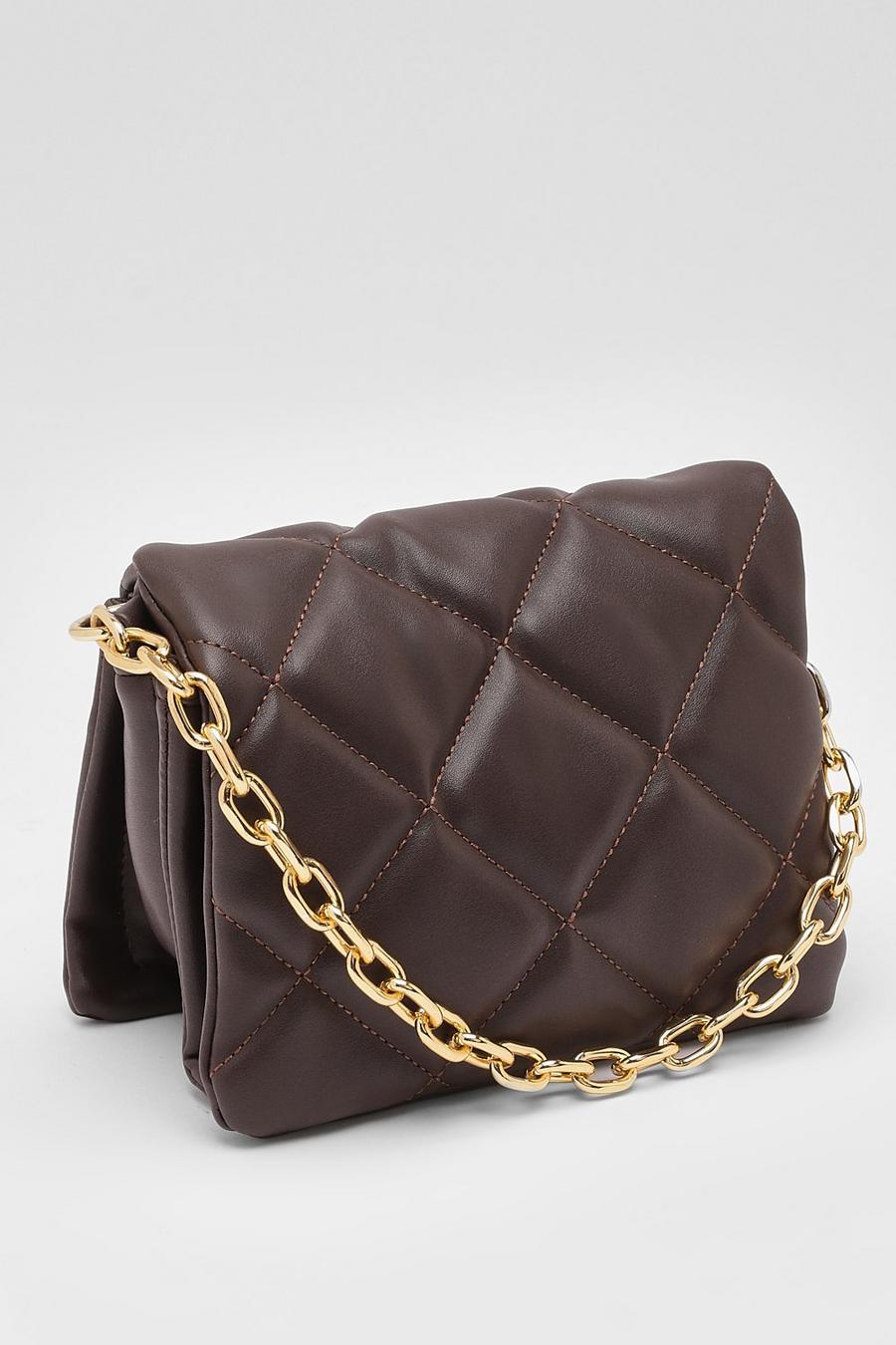 Chocolate brown Quilted Chunky Chain Cross Body Bag