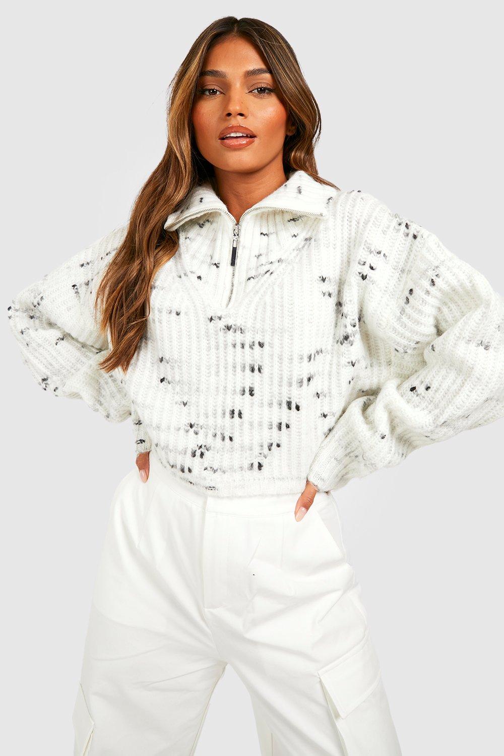 Soft Knit Nep Yarn Half Zip Collar Sweater | boohoo