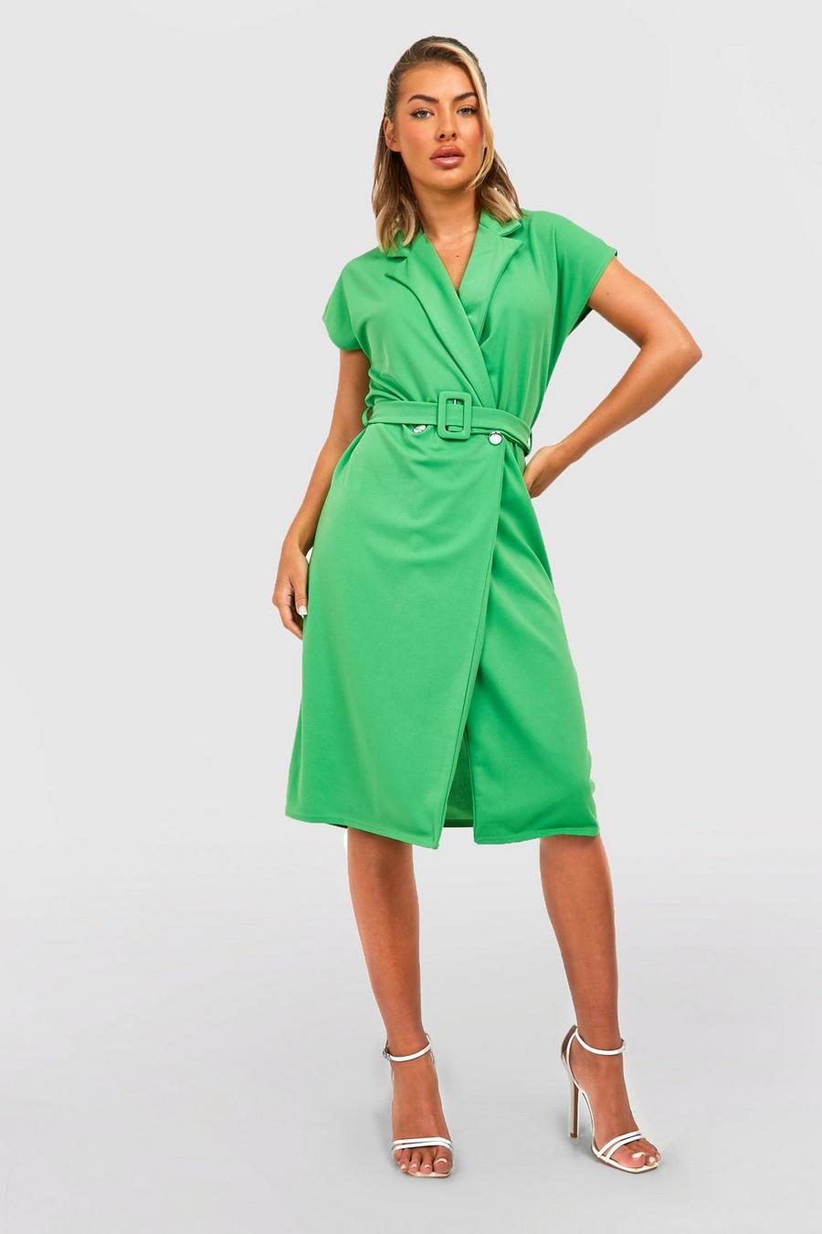 Bright green Wrap Front Belted Blazer Dress