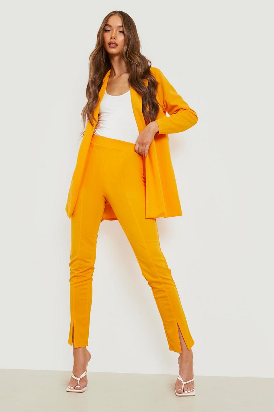 Orange Ruched Sleeve Blazer & Split Front Trousers image number 1