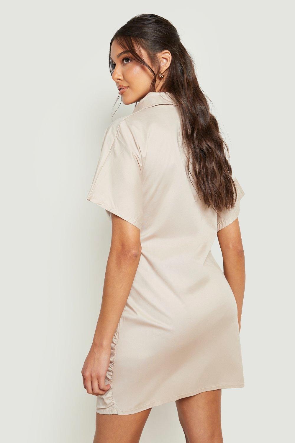 Stone Cotton Ruched Short Sleeve T Shirt Dress