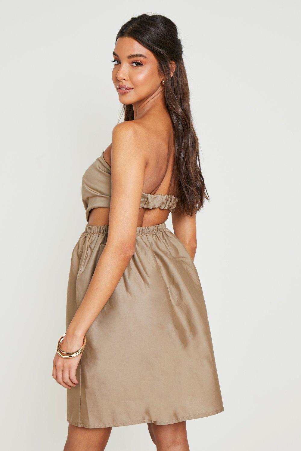 Cotton Bandeau Skater Dress boohoo