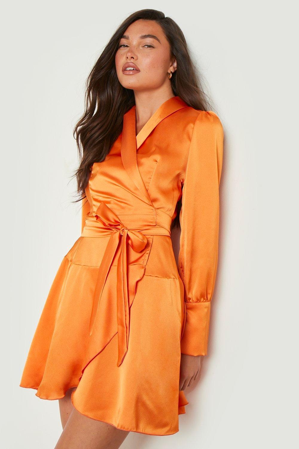 Satin Wrap Frill Hem Mini Dress boohoo