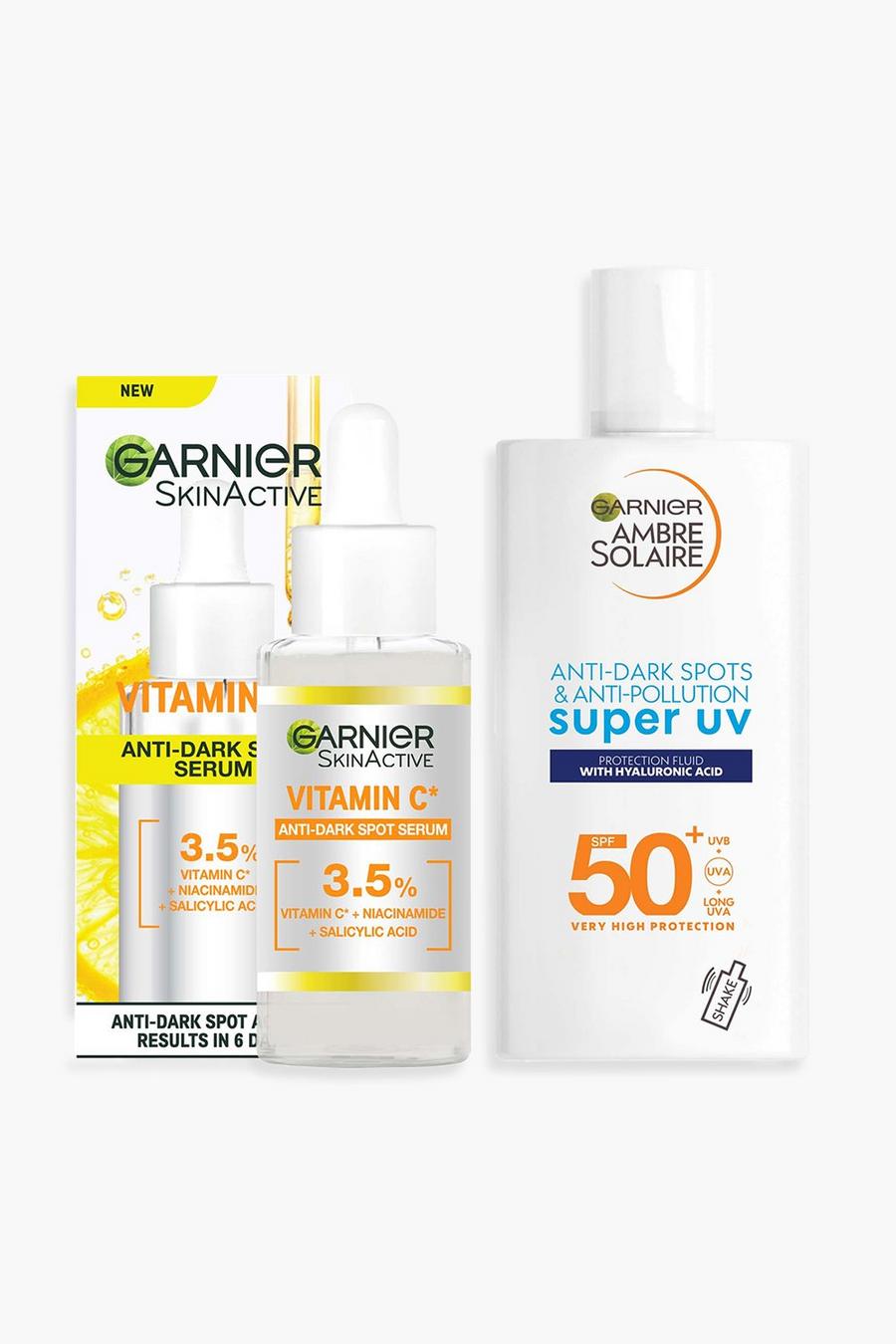 White blanco Garnier Brightening & Antidarkspot Power Duo, Brightening Serum With Vitamin C,  Face Moisturiser (SAVE 38%)