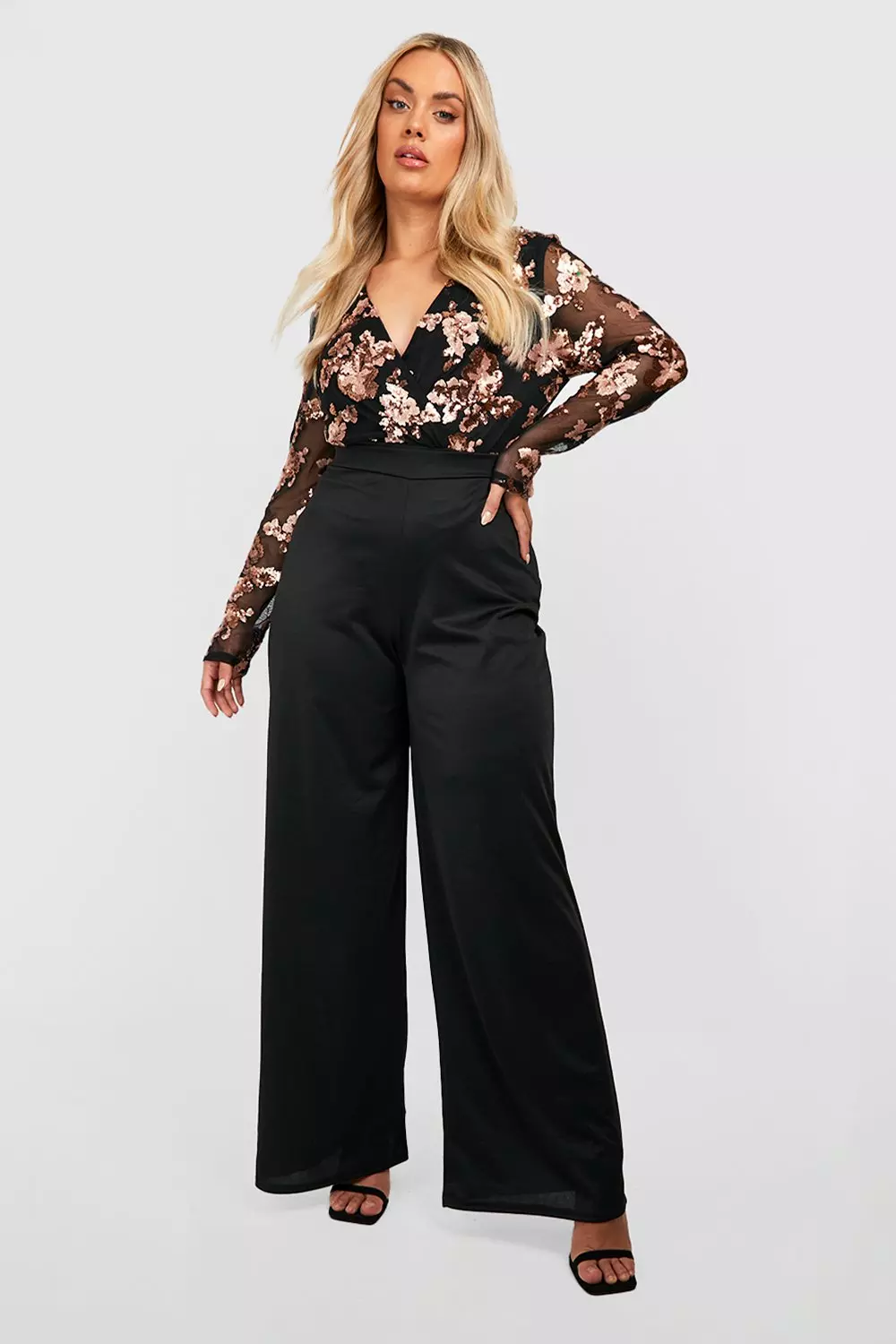 Bronze Plus Damask Sequin Wrap Bodysuit alternative image