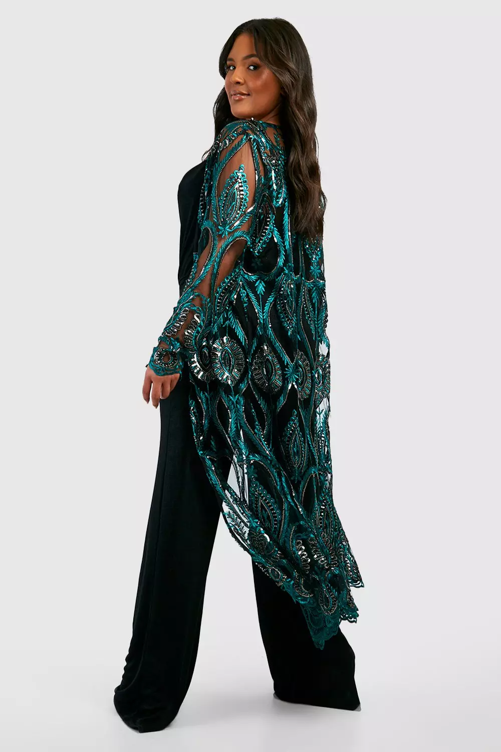 Plus size cheap sequin duster coat