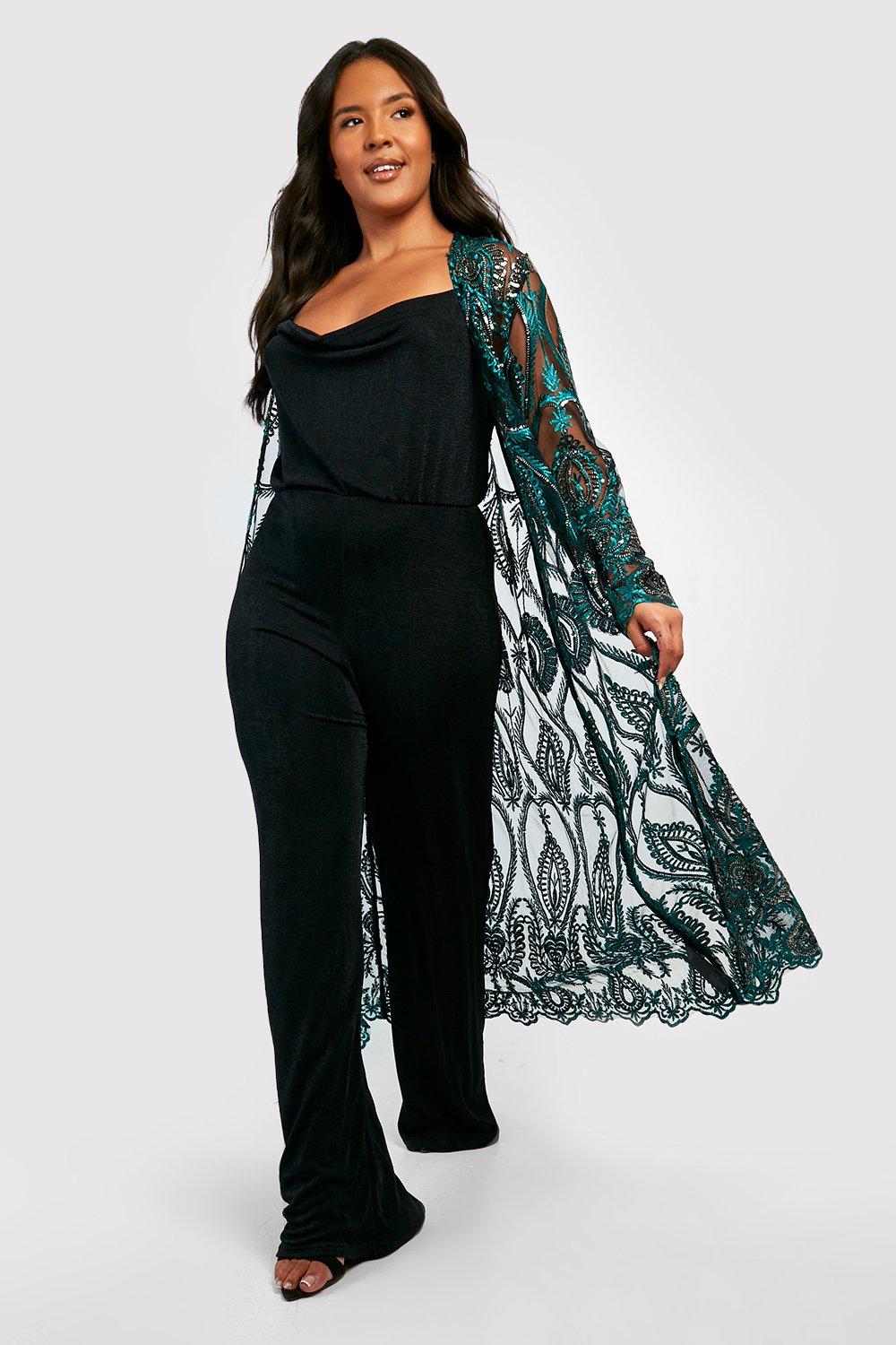 Women's Plus Damask Sequin Longline Duster