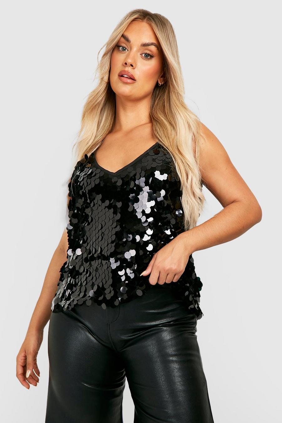 Women's Black Plus Disco Sequin Cami Top | Boohoo UK