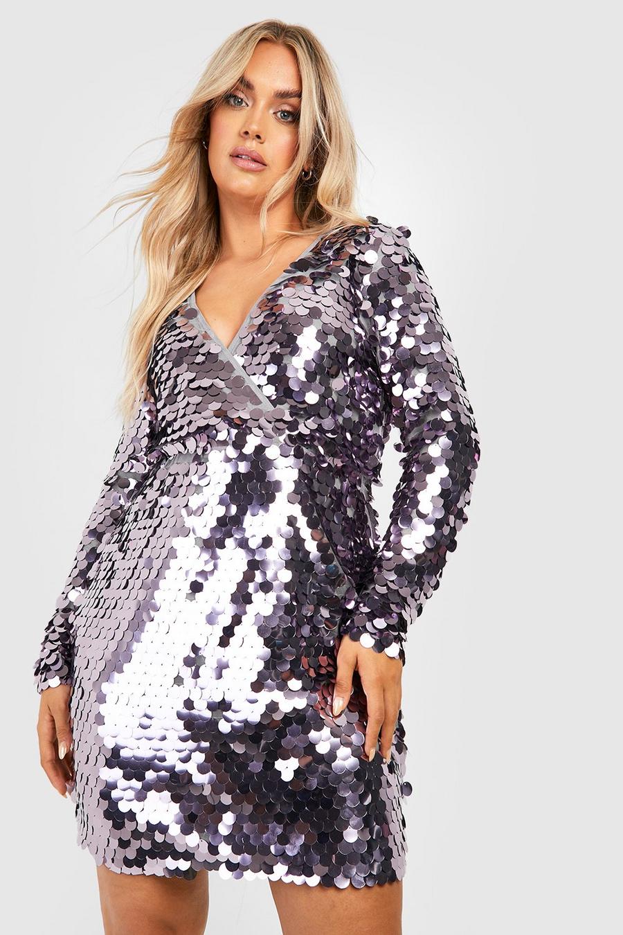 Mauve purple Plus Disco Sequin Wrap Shift Dress