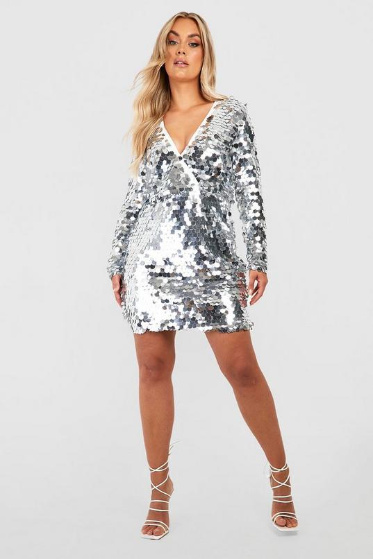 Plus Disco Sequin Wrap Shift Dress | boohoo