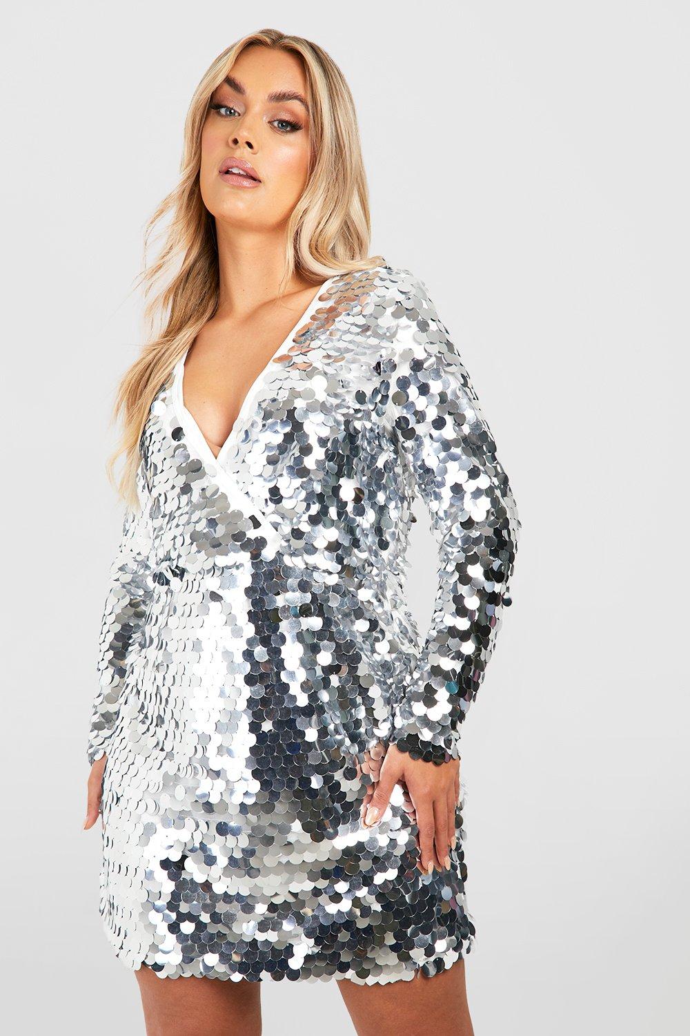 Plus Disco Sequin Wrap Shift Dress