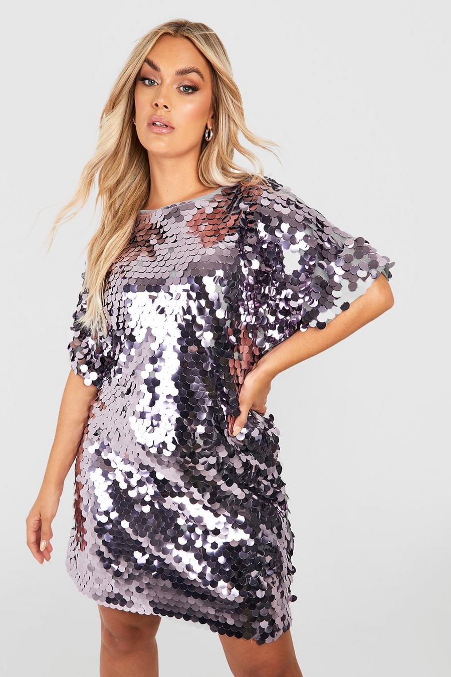 Plus Kleid mit Disco-Pailletten, Purple image number 1