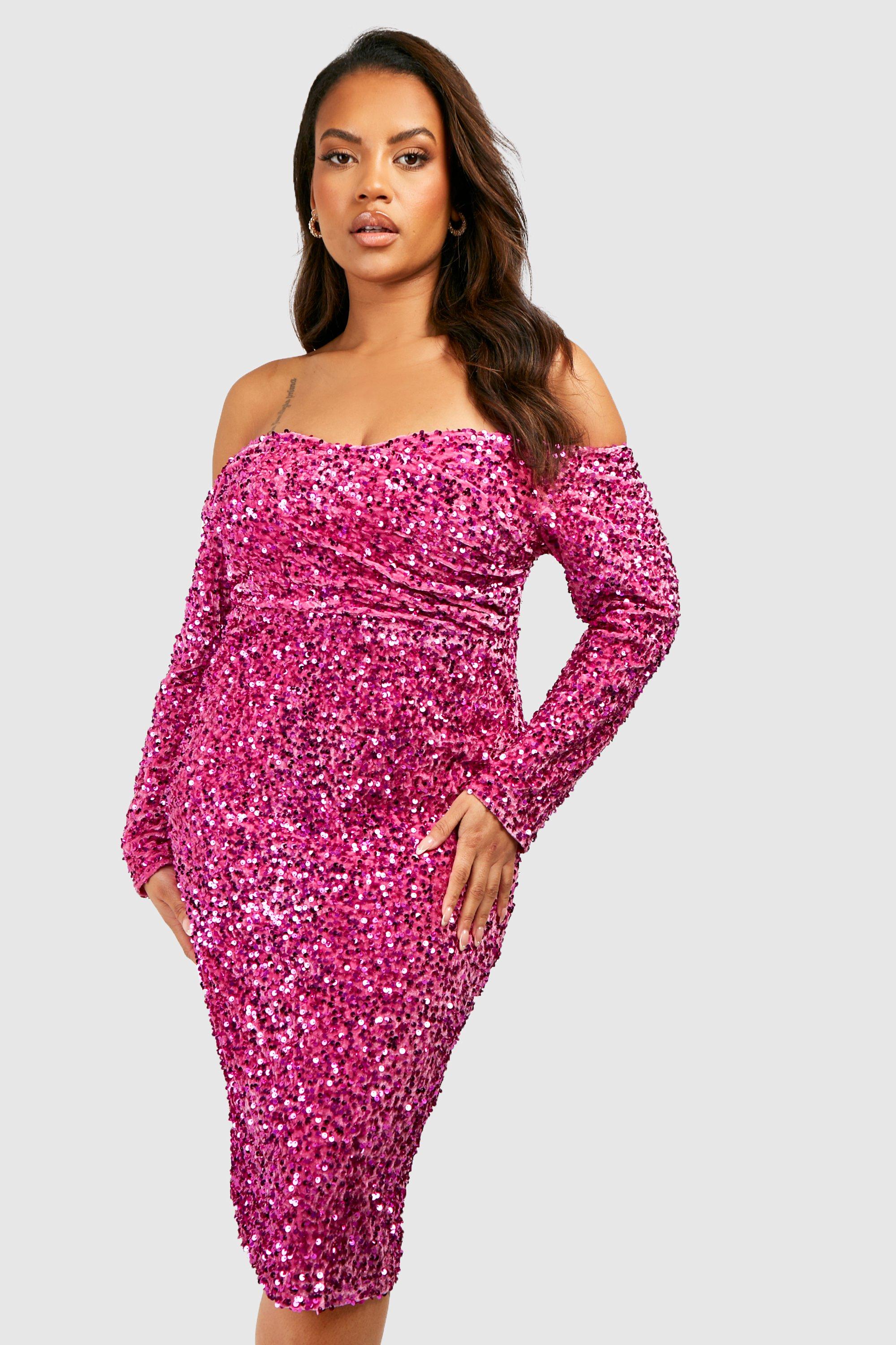 plus size pink sequin dress
