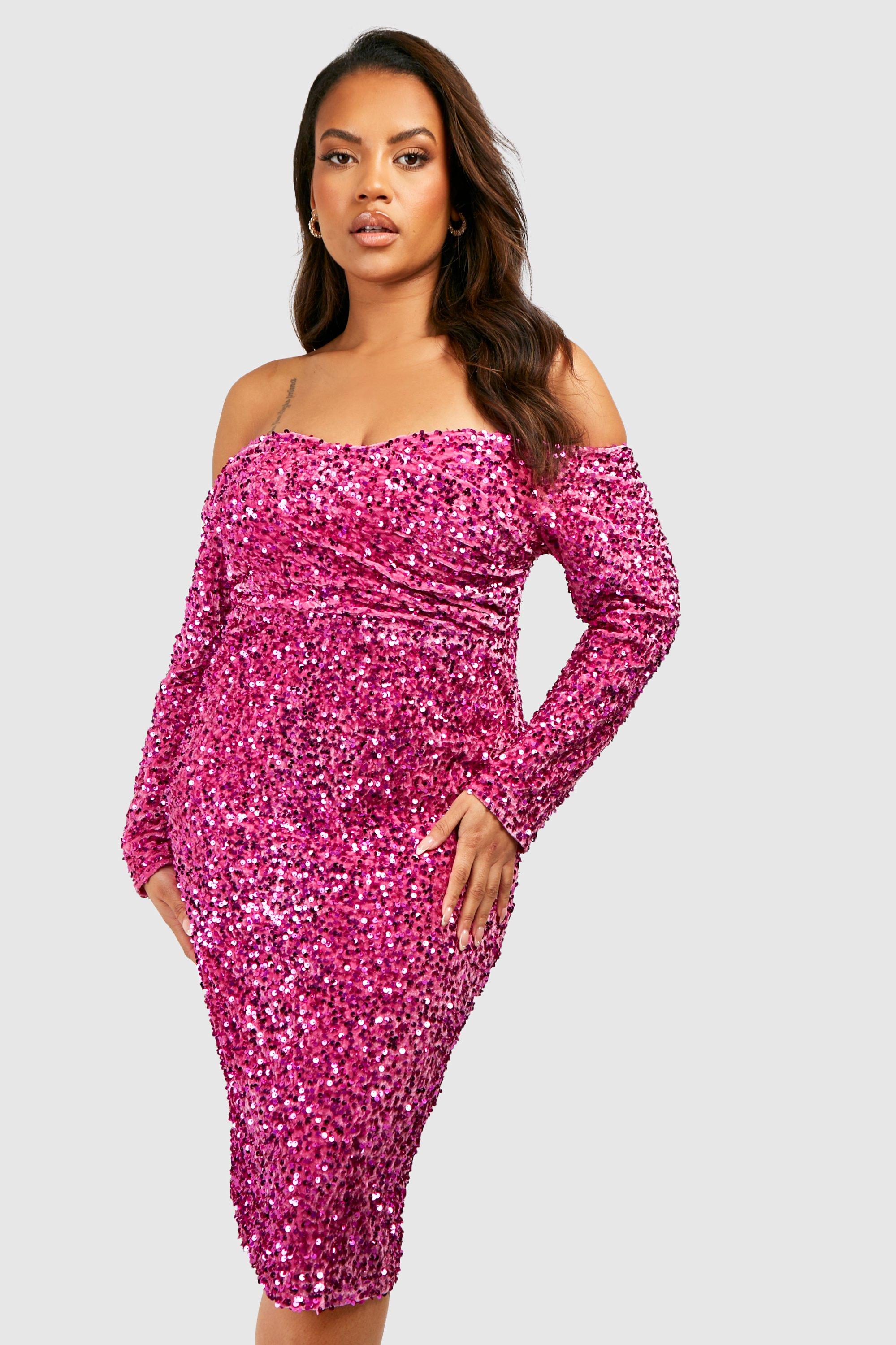 Plus Sequin Off The Shoulder Midi Dress