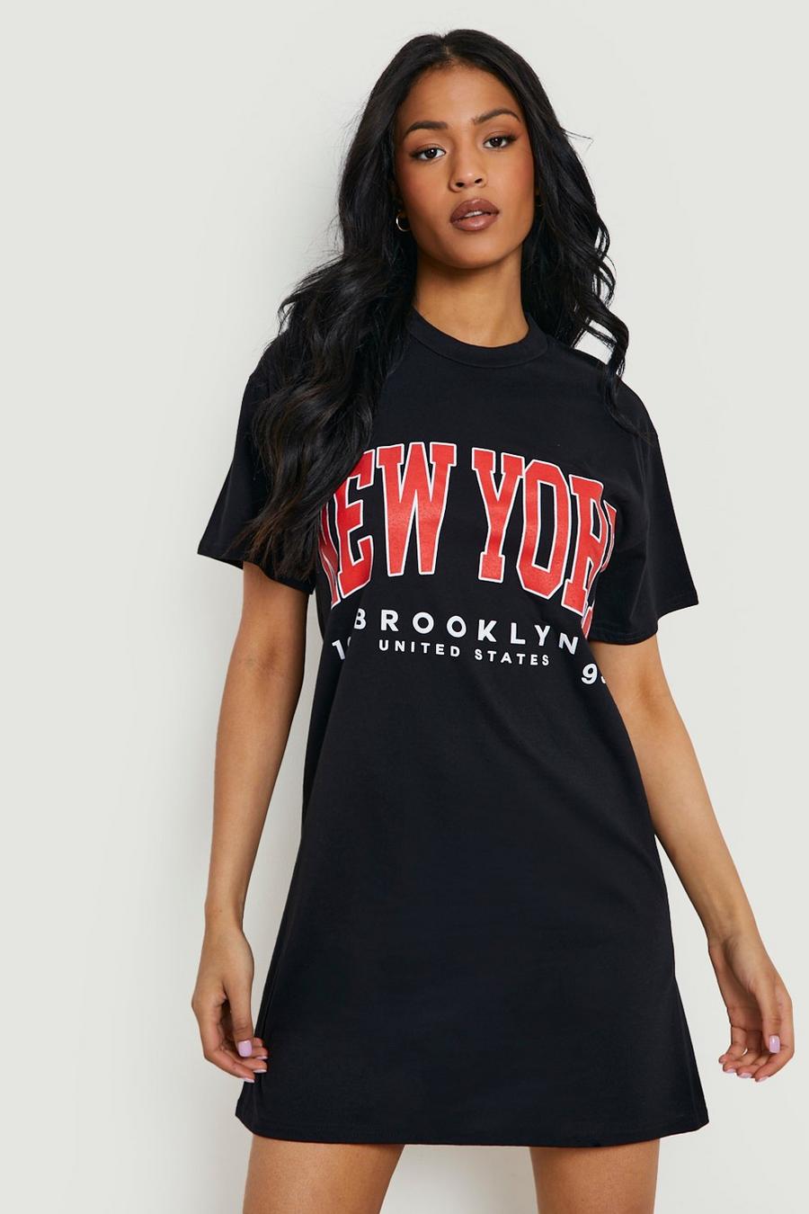 Vestito T-shirt Tall oversize con stampa New York, Black