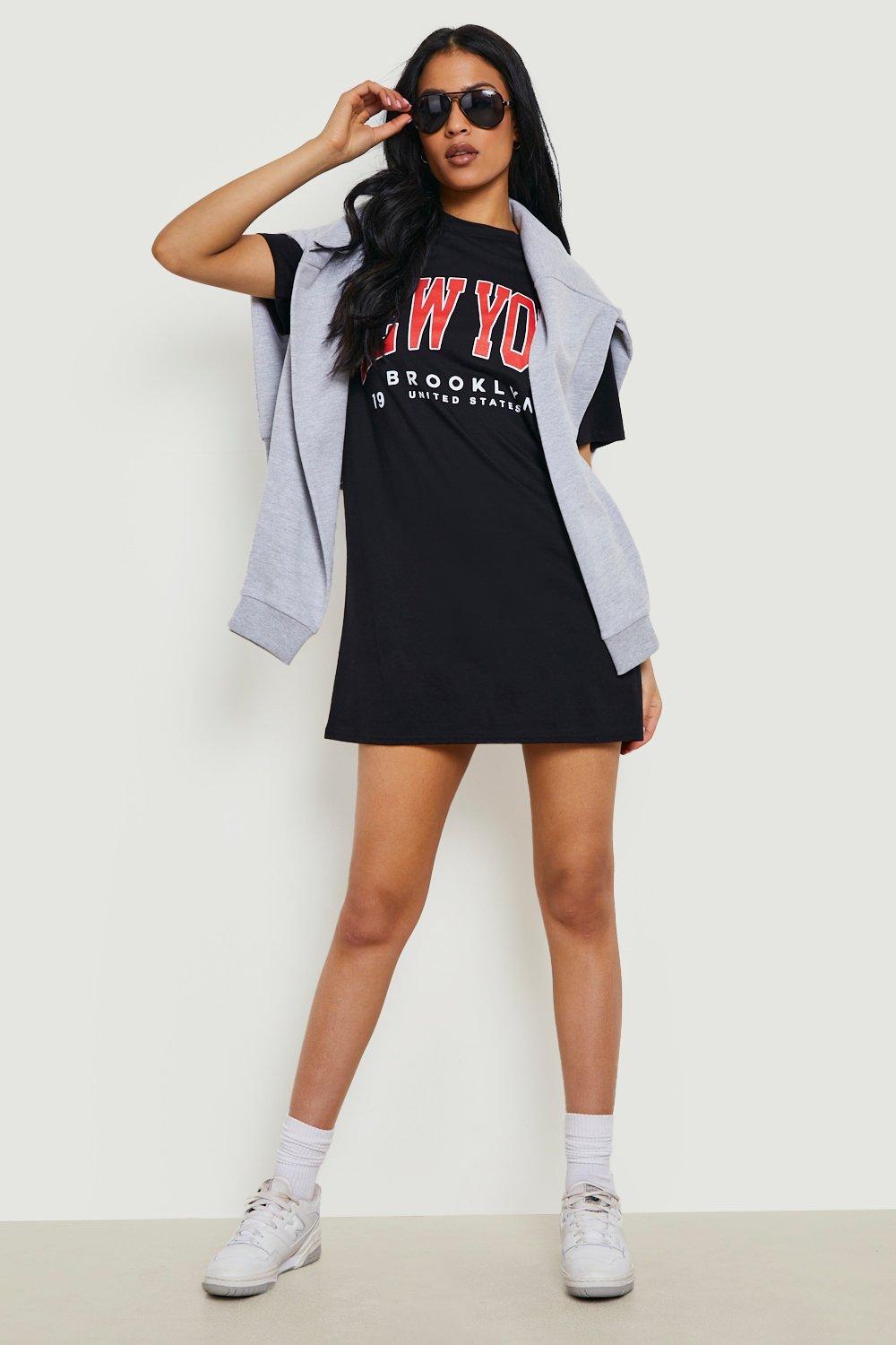 Plus Size Black 'New York' Oversized Tunic T-Shirt Dress