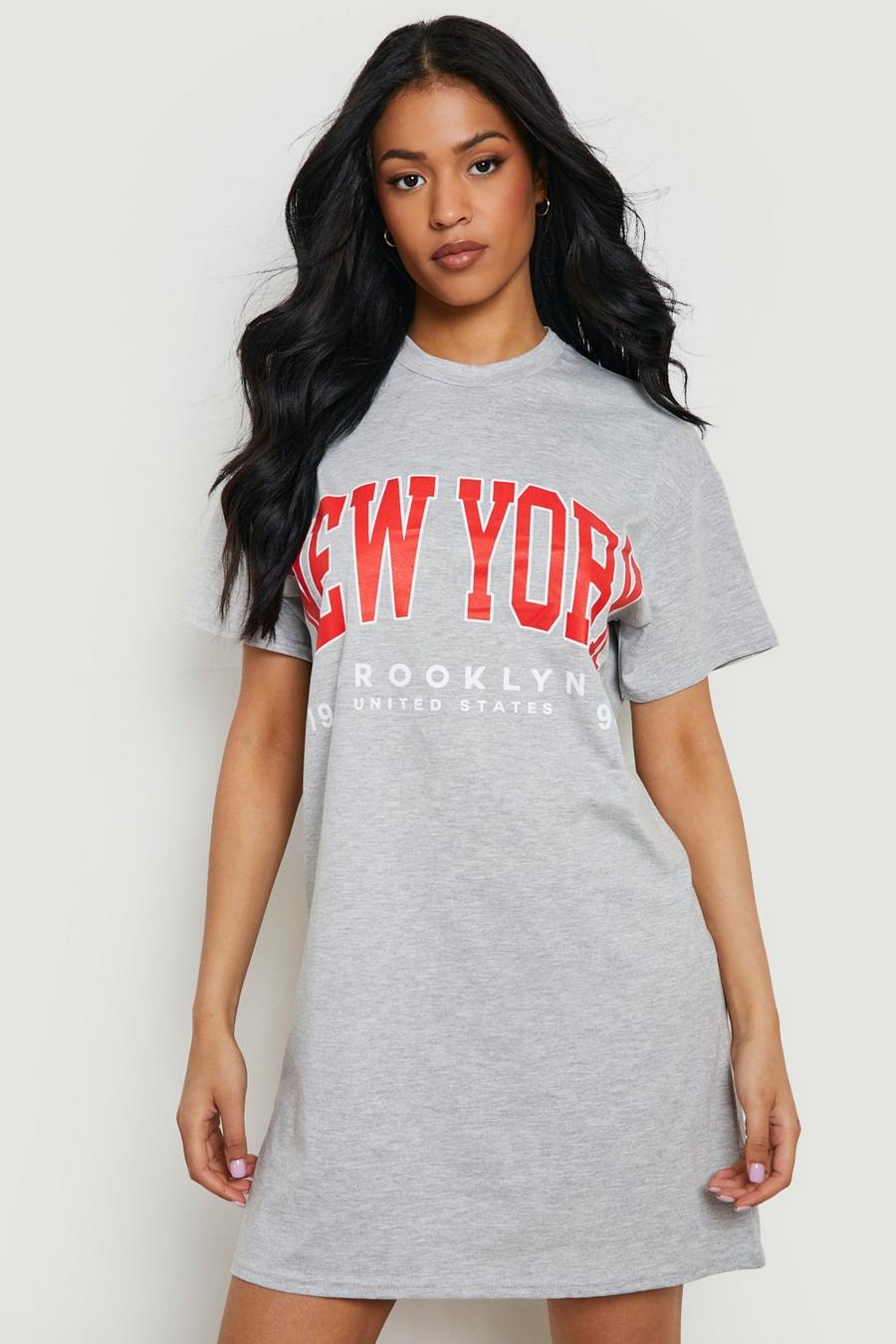 Vestito T-shirt Tall oversize con stampa New York, Grey gris image number 1