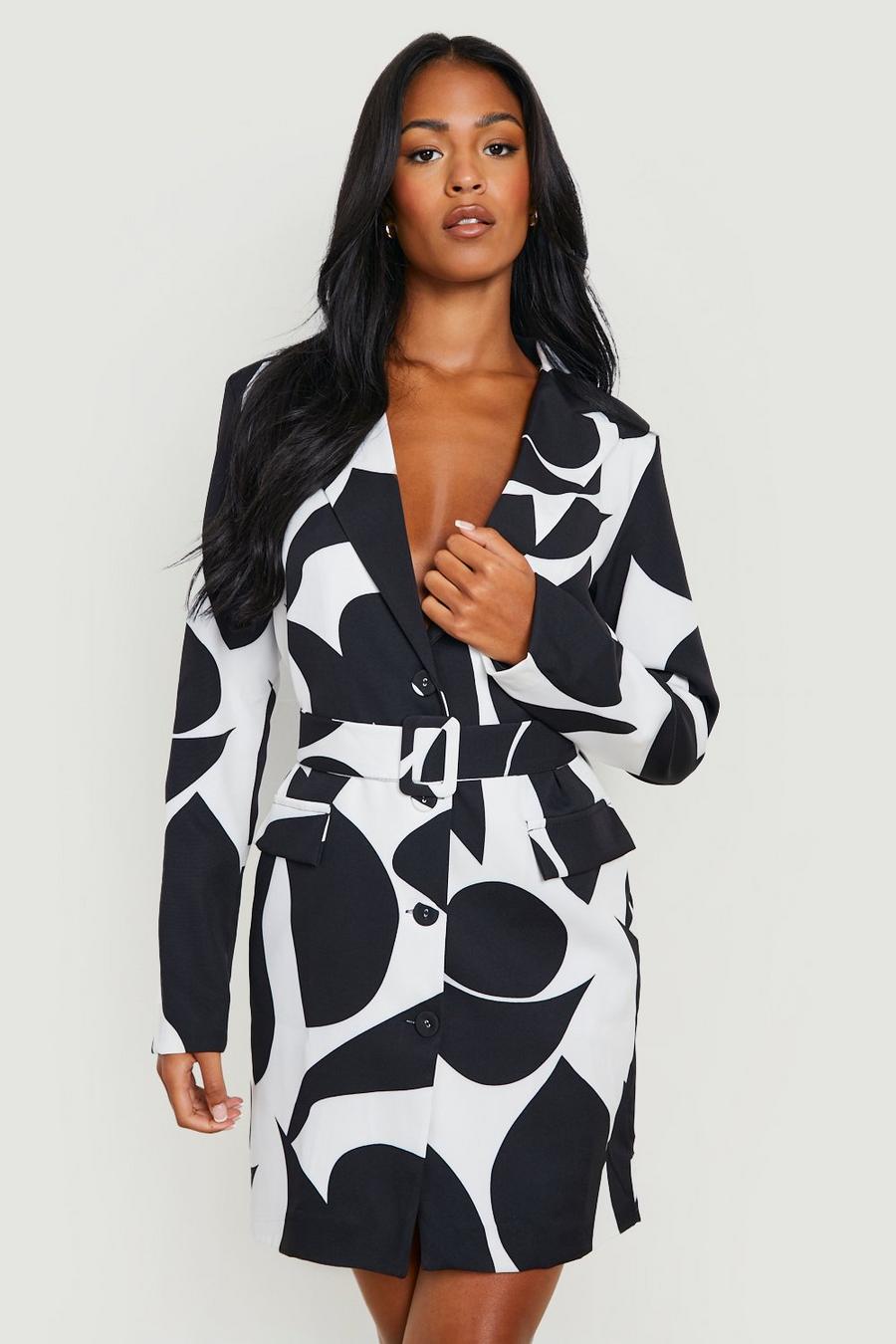 שחור שמלת בלייזר עם הדפס בצבע אחד לנשים גבוהות image number 1