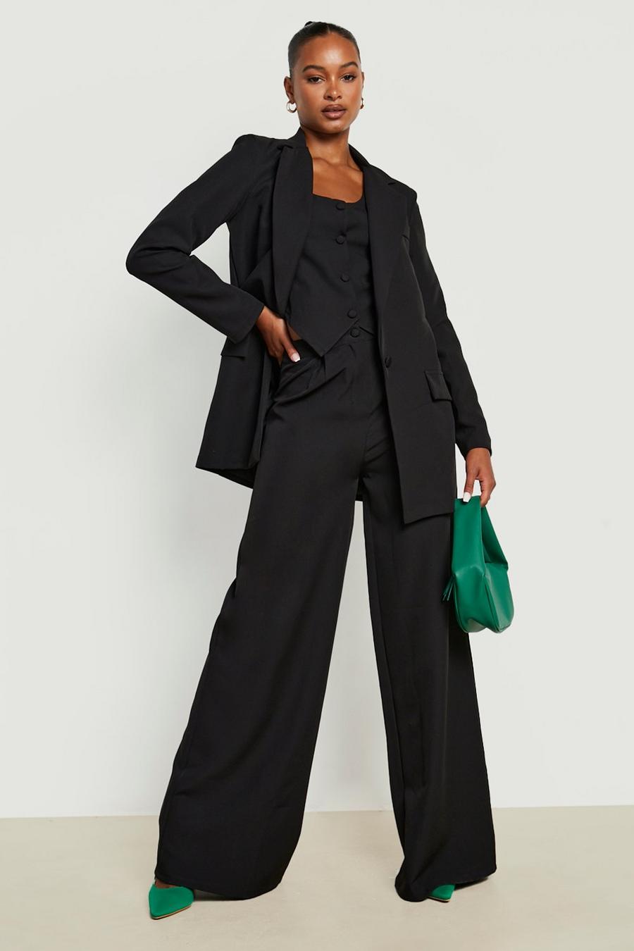 Black Tall Wide Leg Pleated Tailored Pants image number 1