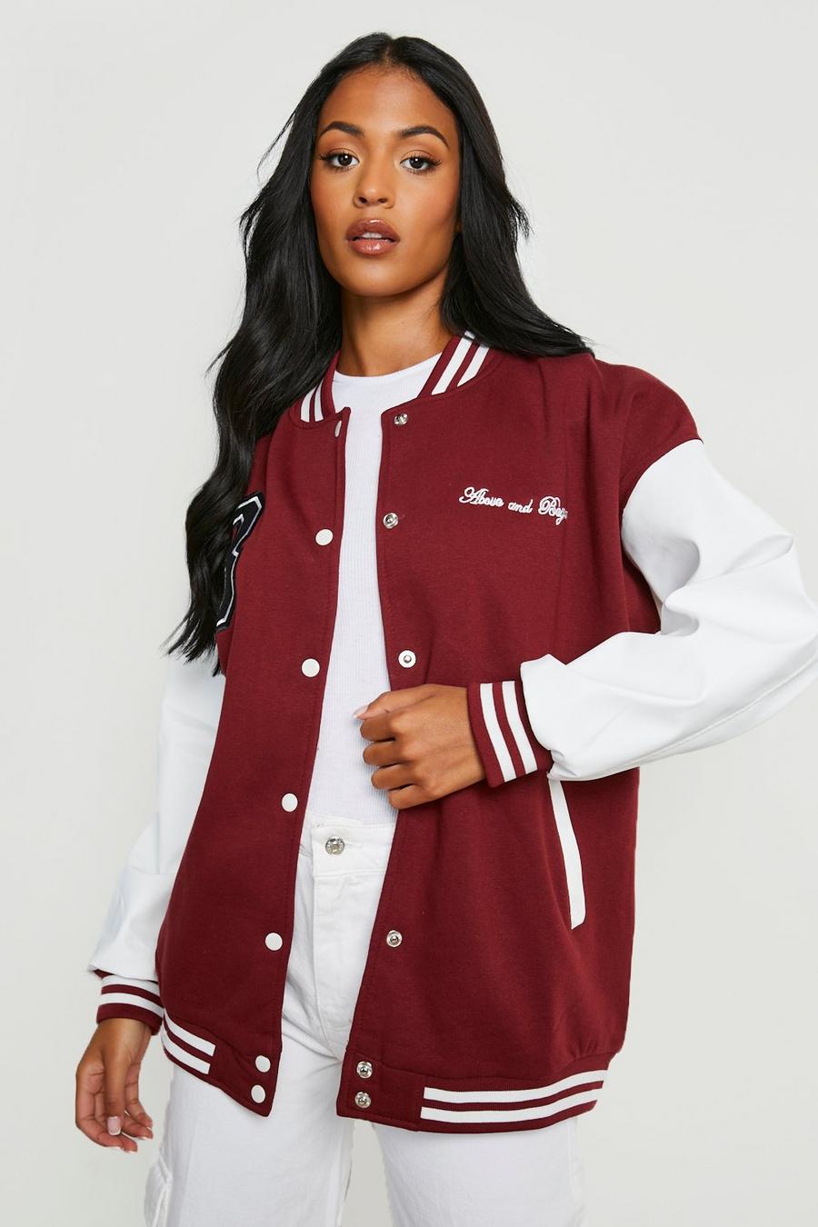 Burgundy Tall Varsity Bomber Jacket image number 1