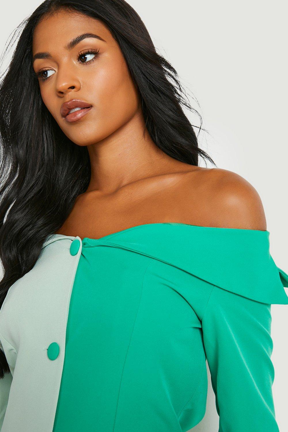 Mint green off the cheap shoulder top