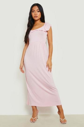 Petite Ruffle Shoulder Tie Back Maxi Dress pink