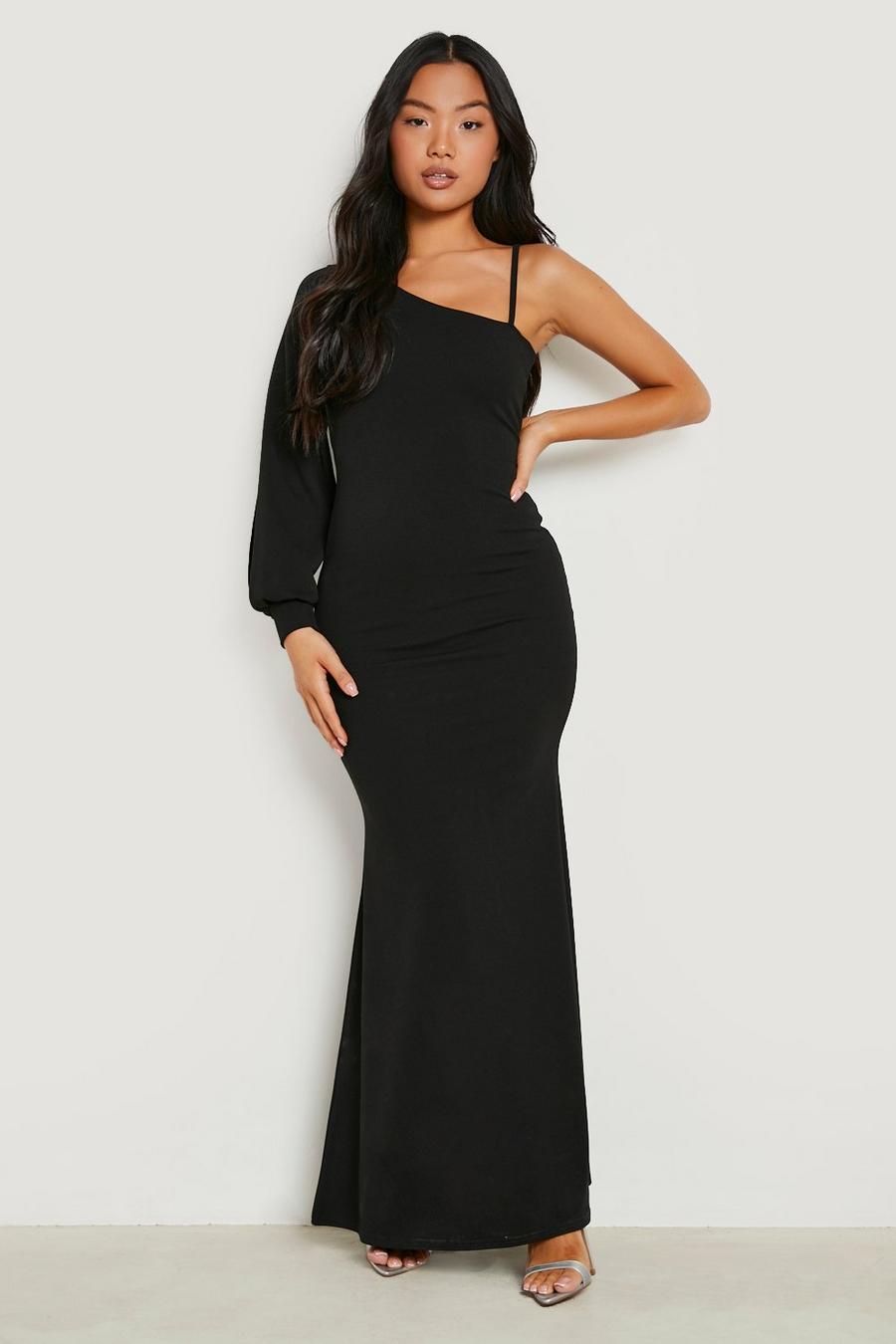 Black Petite Asymmetric Split Sleeve Maxi Dress image number 1