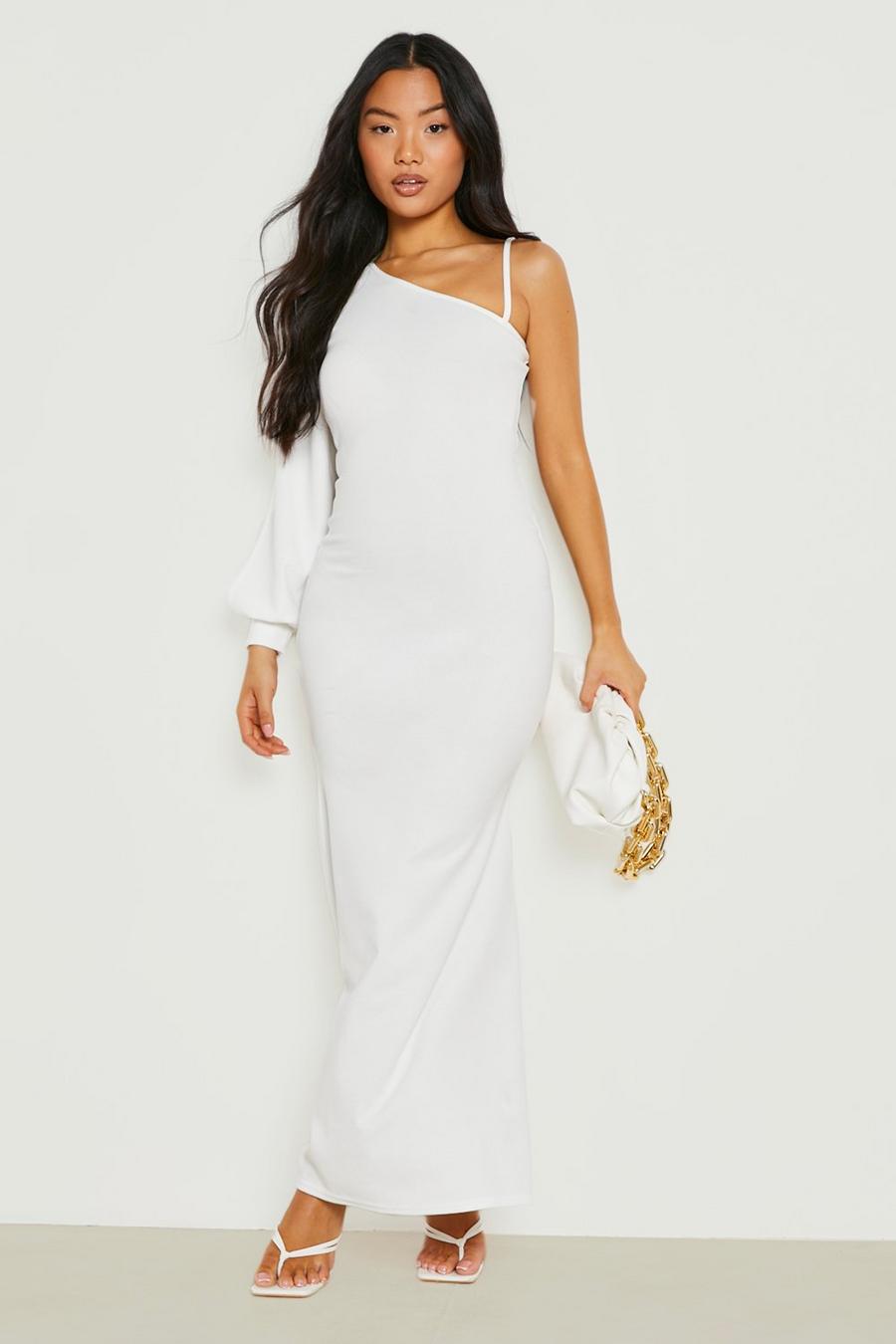 White Petite Asymmetric Split Sleeve Maxi Dress