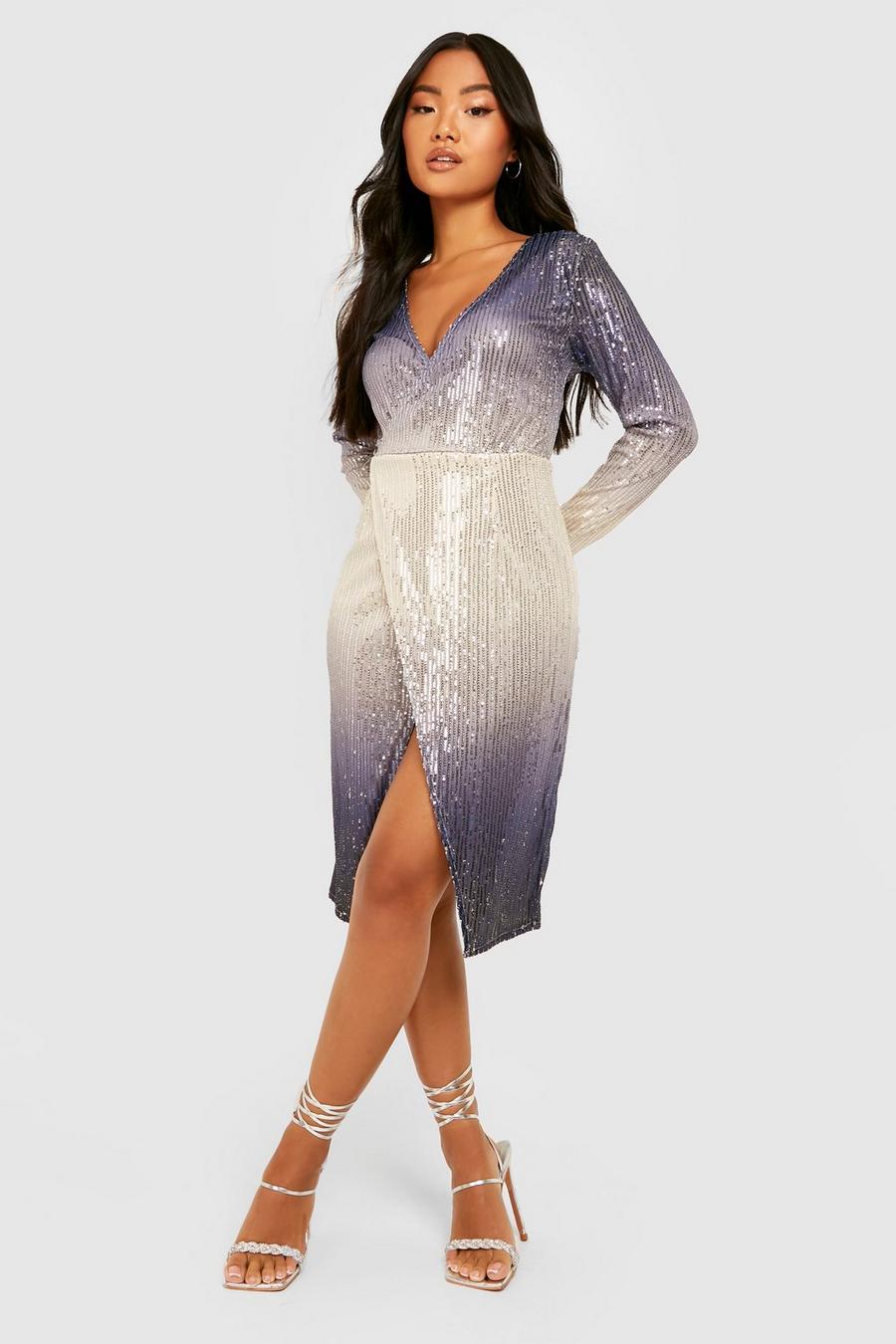 Petite Ombre Sequin Wrap Midi Dress image number 1
