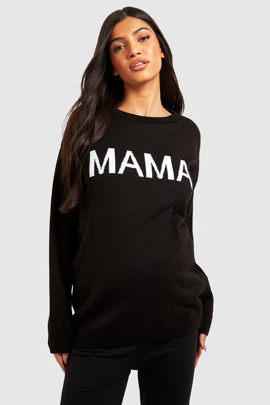 Maglione Premaman oversize con slogan Mama, Black image number 1
