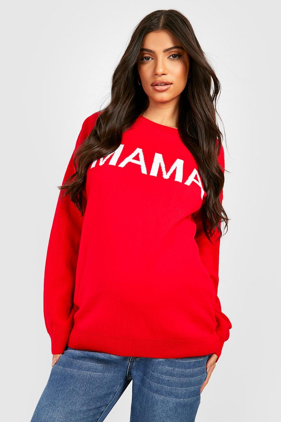 Jersey Premamá oversize con capucha y eslogan Mama, Red rojo