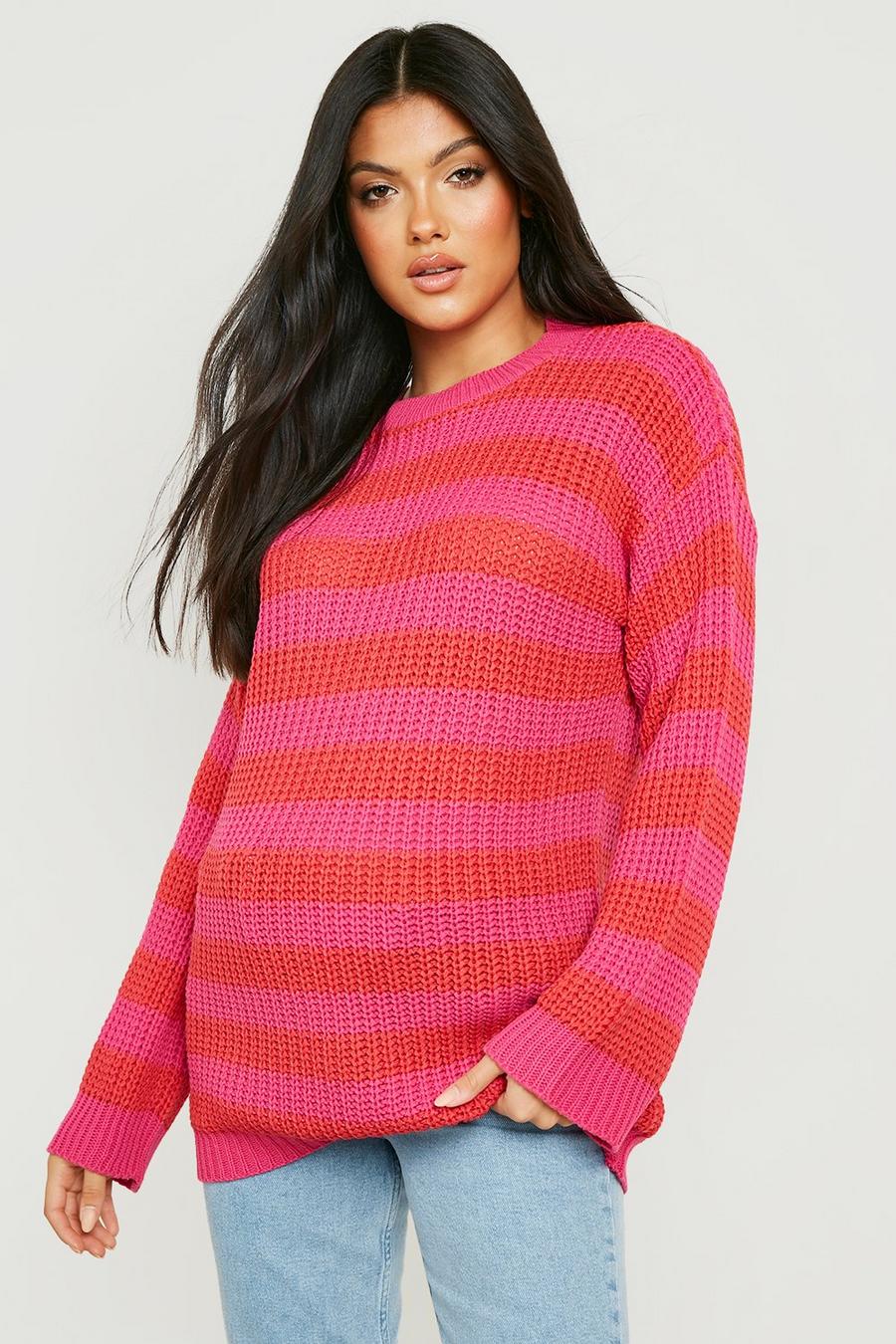 Pink Maternity Oversized Stripe Sweater image number 1