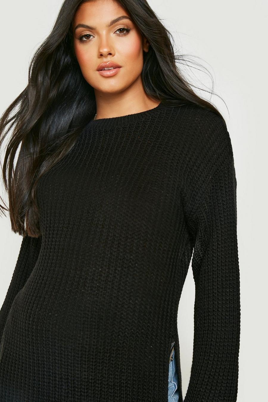 Black Maternity Side Split Oversized Sweater image number 1