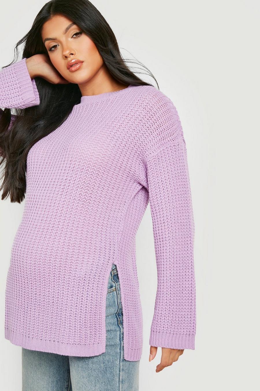 Lilac Mammakläder Oversize stickad tröja med slits image number 1