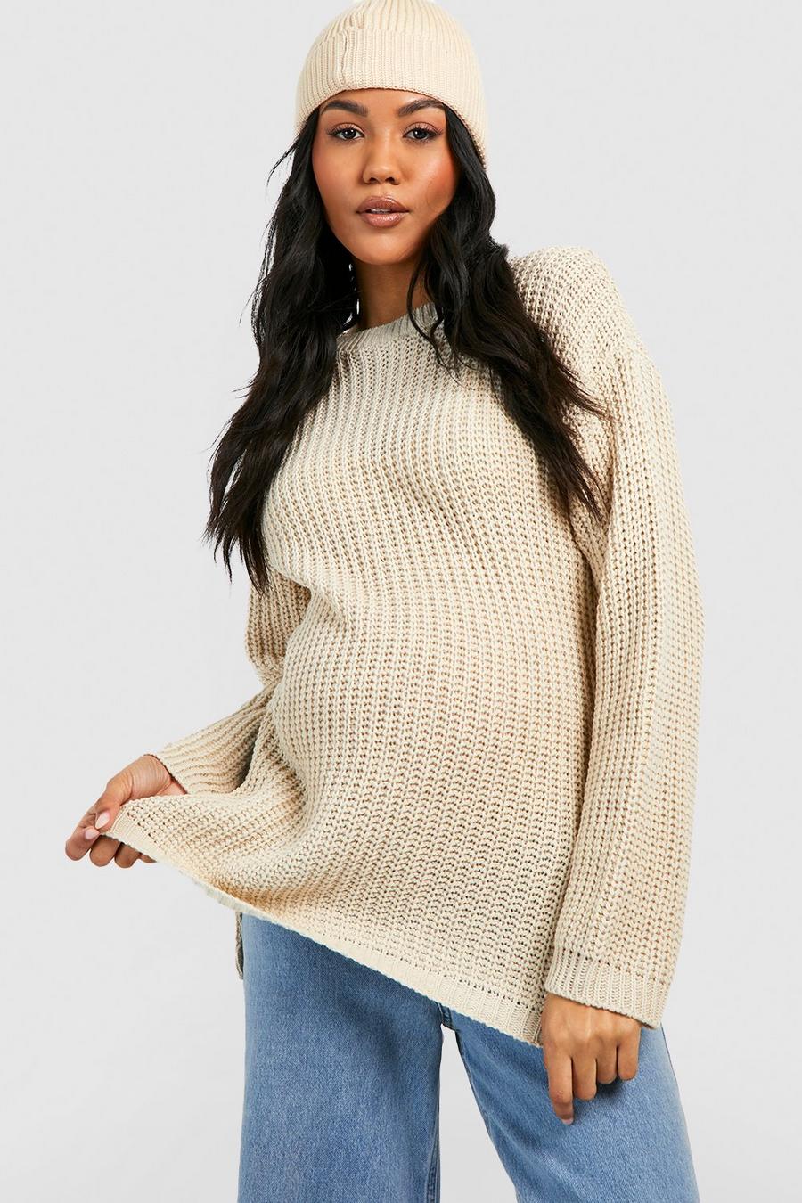 Stone beige Maternity Side Split Oversized Sweater