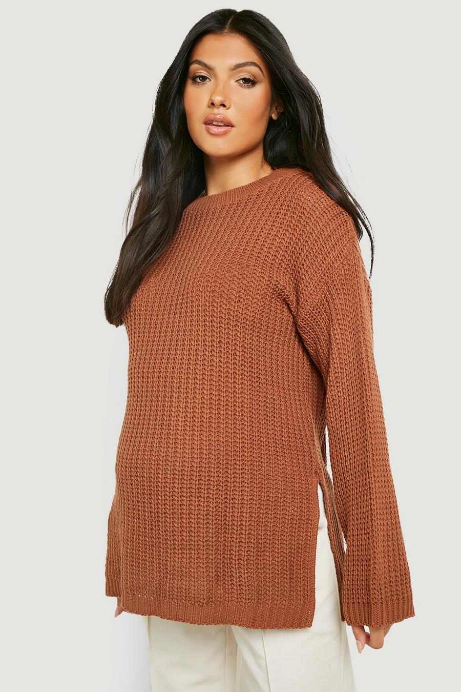 Toffee Maternity Side Split Oversized Sweater