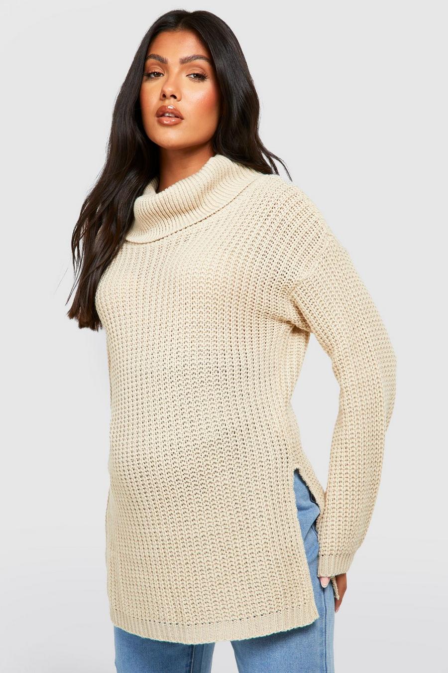 Stone beige Maternity Cowl Neck Slouchy Jumper