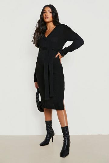 Zwangerschap Midi Trui Jurk Met V-Hals black