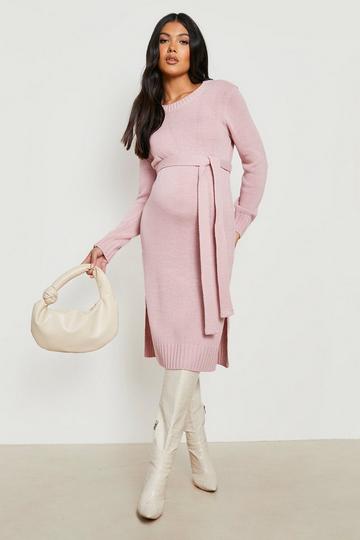 Maternity Crew Neck Sweater Midi Dress blush