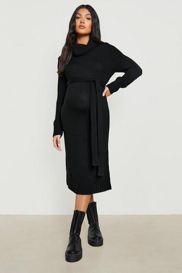 Maternity Cowl Neck Sweater Midi Dress black
