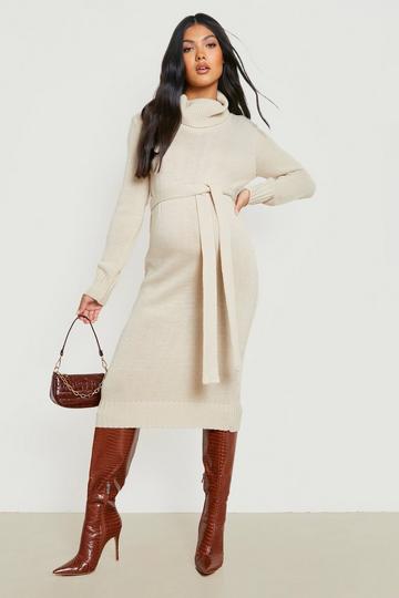 Maternity Cowl Neck Jumper Midi Dress stone