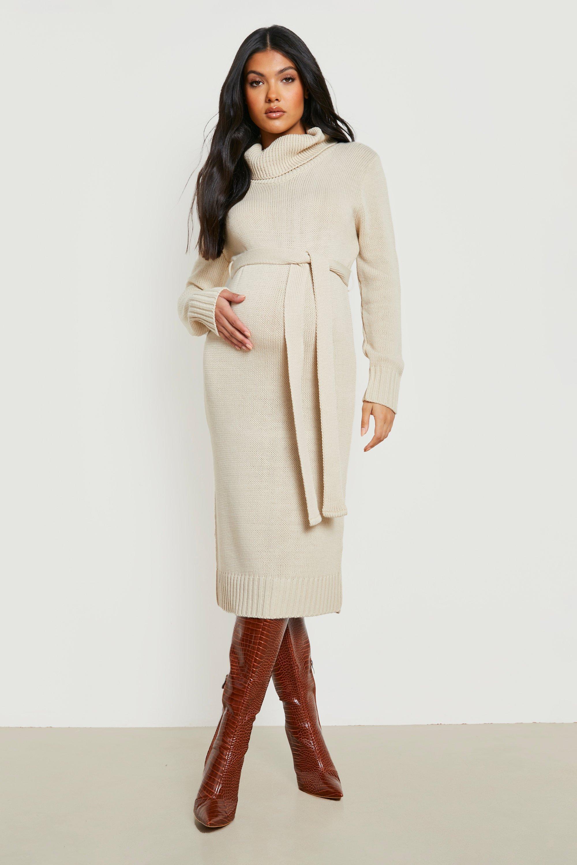 Maternity Cowl Neck Sweater Midi Dress