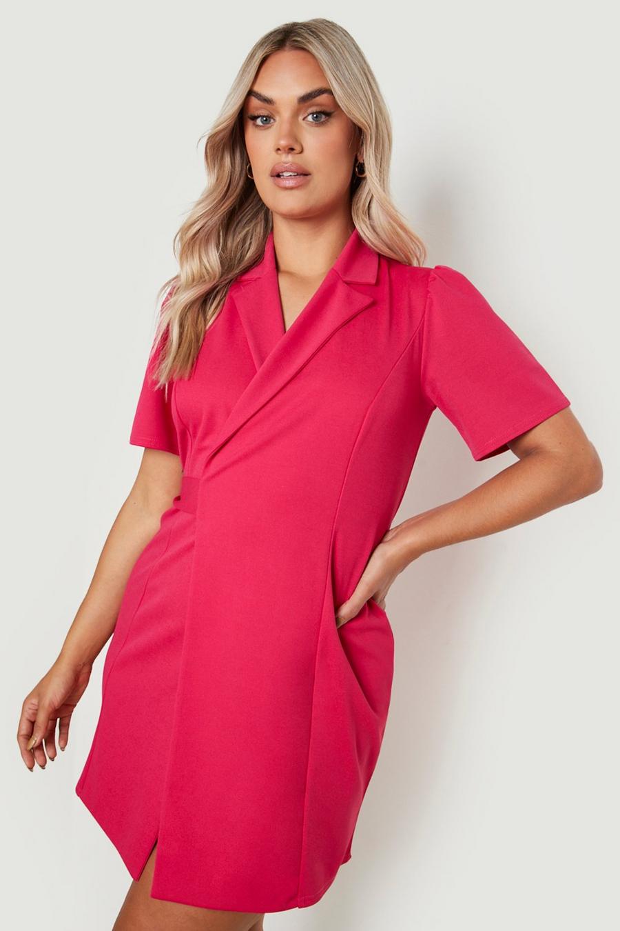 Hot pink Plus Short Sleeve Wrap Blazer Dress image number 1