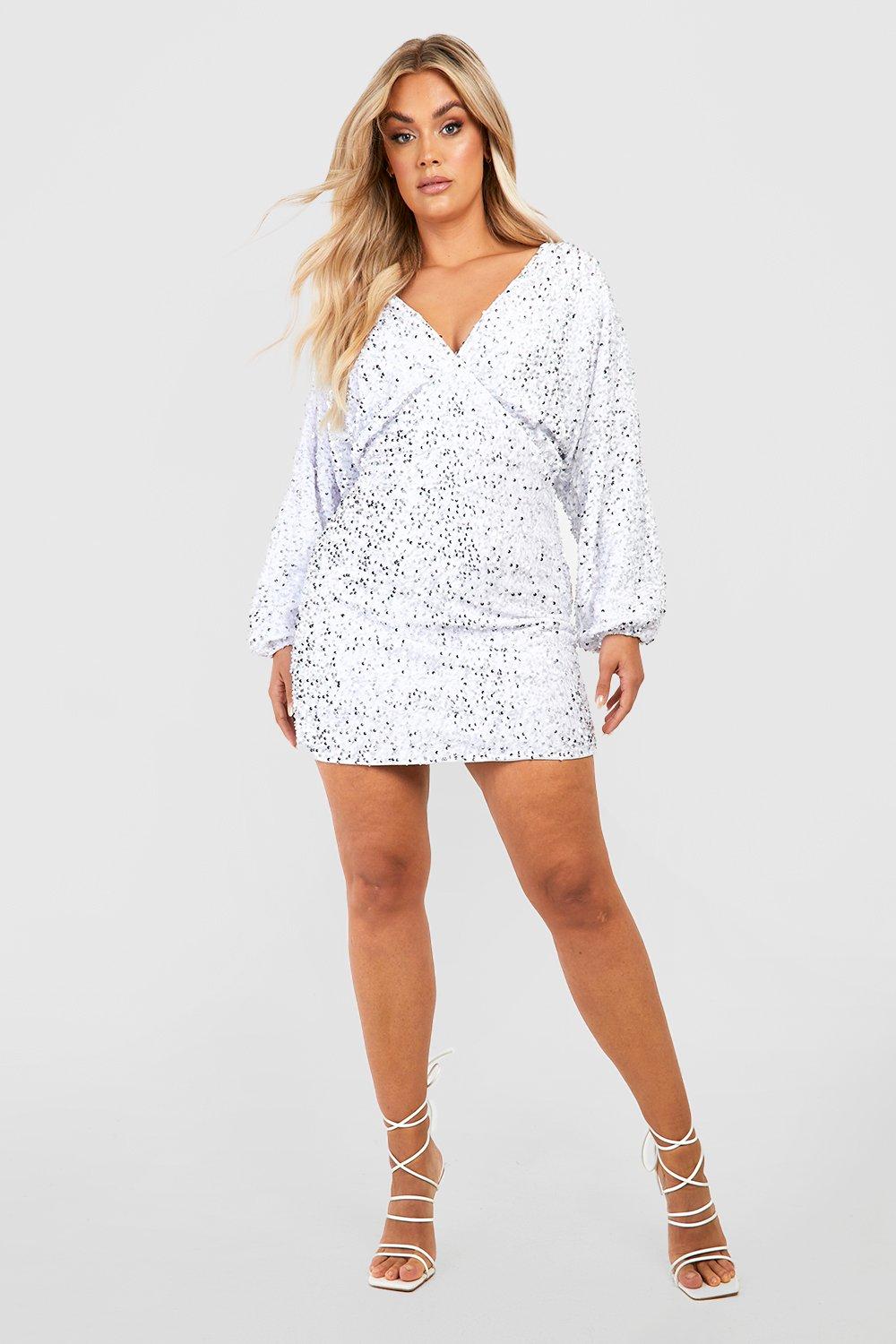 Boohoo white sequin store dress