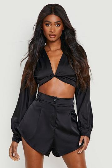 Black Satin Tailored Short