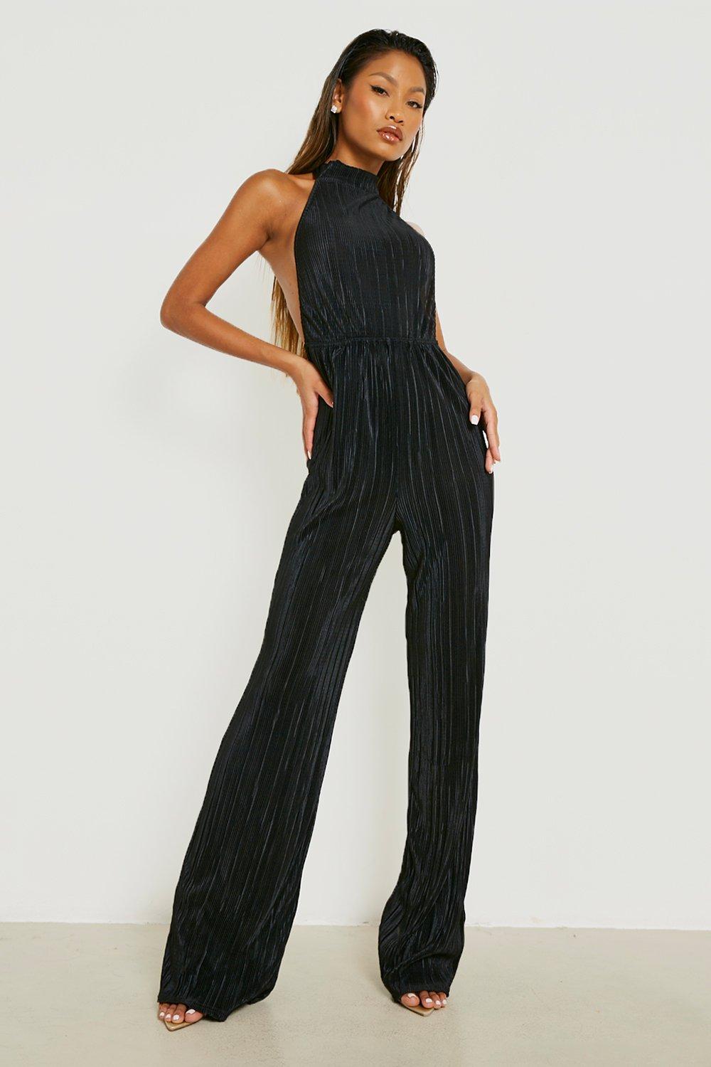 Black plisse hot sale jumpsuit