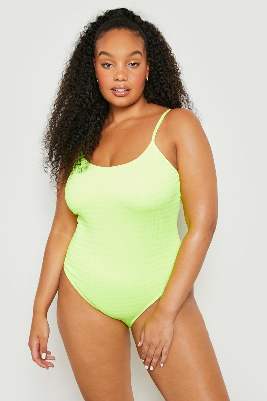 Yellow Plus Textured Strappy Swimsuit image number 1