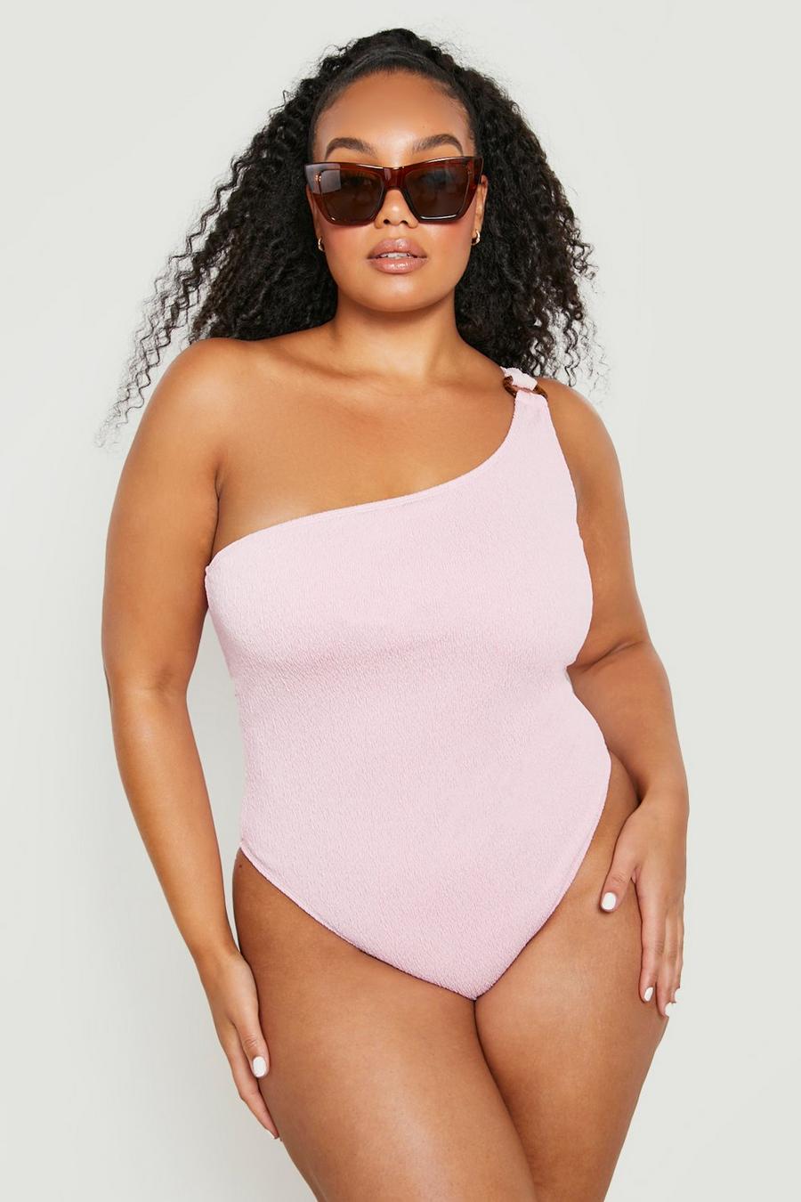 Baby pink Plus Seersucker Ring Asymmetric Swimsuit image number 1